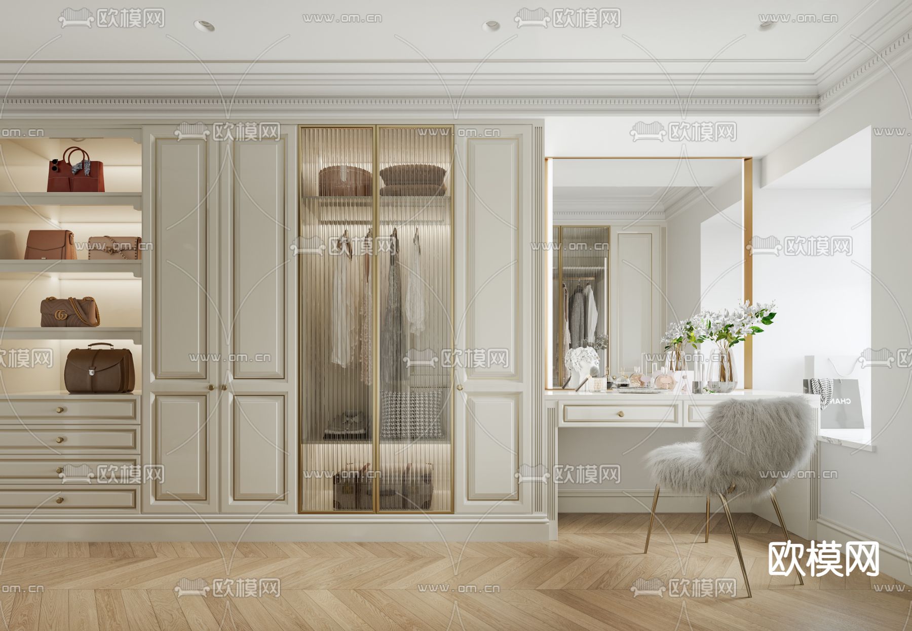 法式衣帽间3d模型下载（渲染图2）
