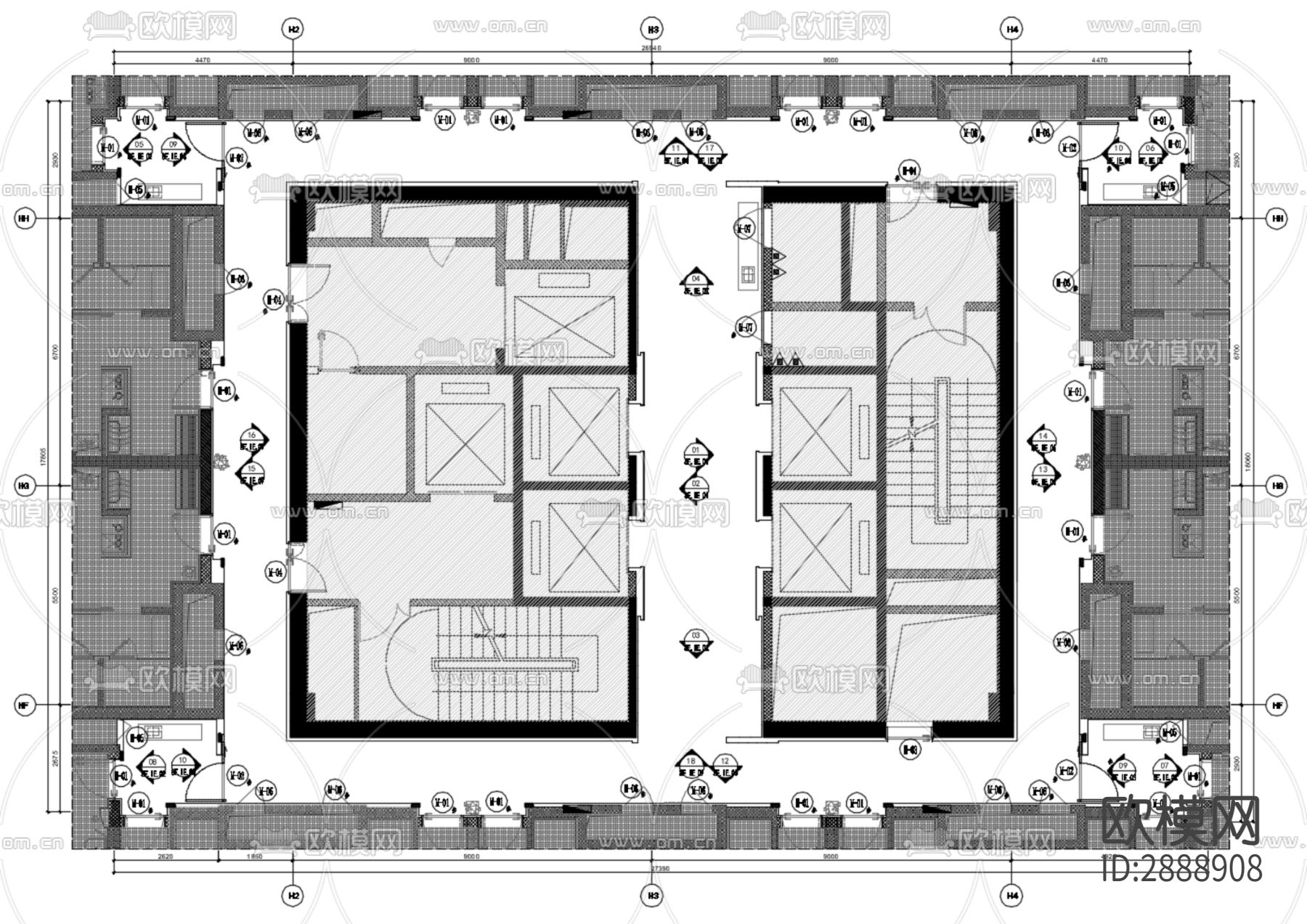 丹健国际-西安凯悦酒店标准层公区走廊cad施工图下载（渲染图4）