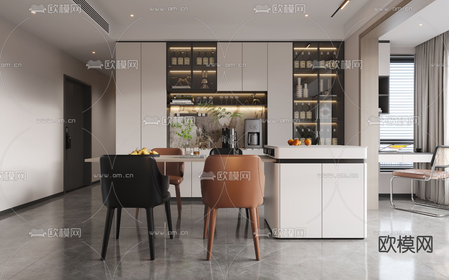 现代客厅 餐厅3d模型下载（渲染图3）