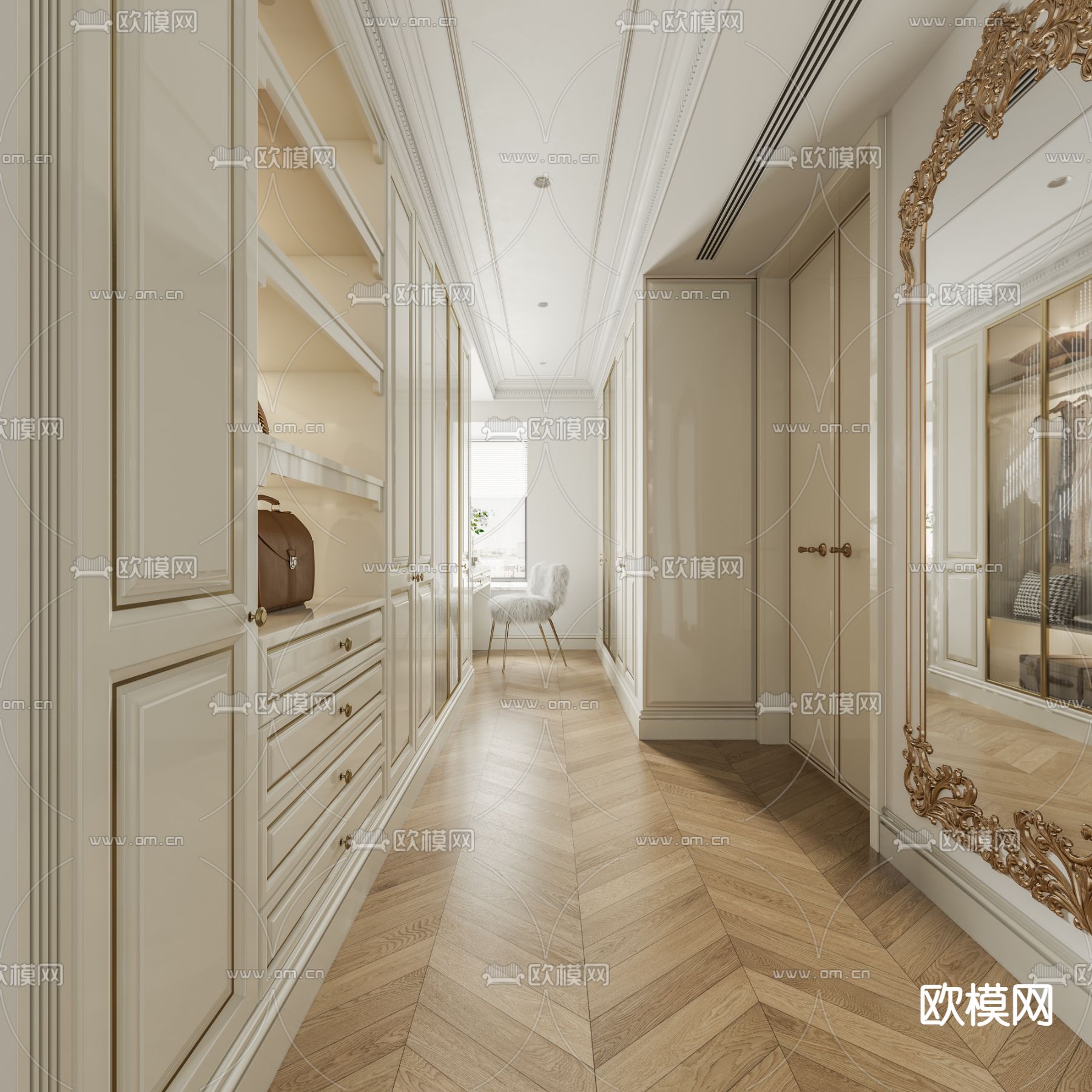 法式衣帽间3d模型下载（渲染图1）