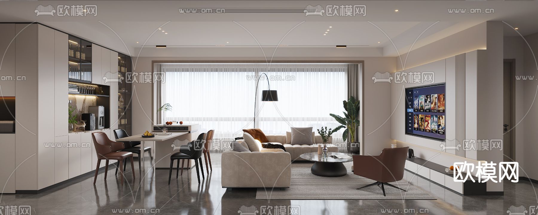 现代客厅 餐厅3d模型下载（渲染图4）