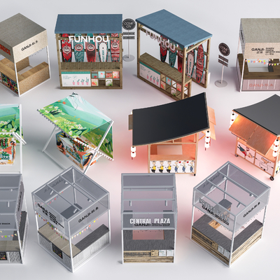  摊位 小吃车 小吃摊su模型 