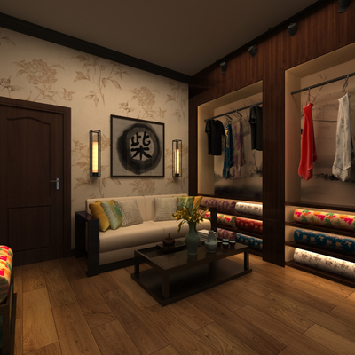  中式服装店 旗袍店su模型 