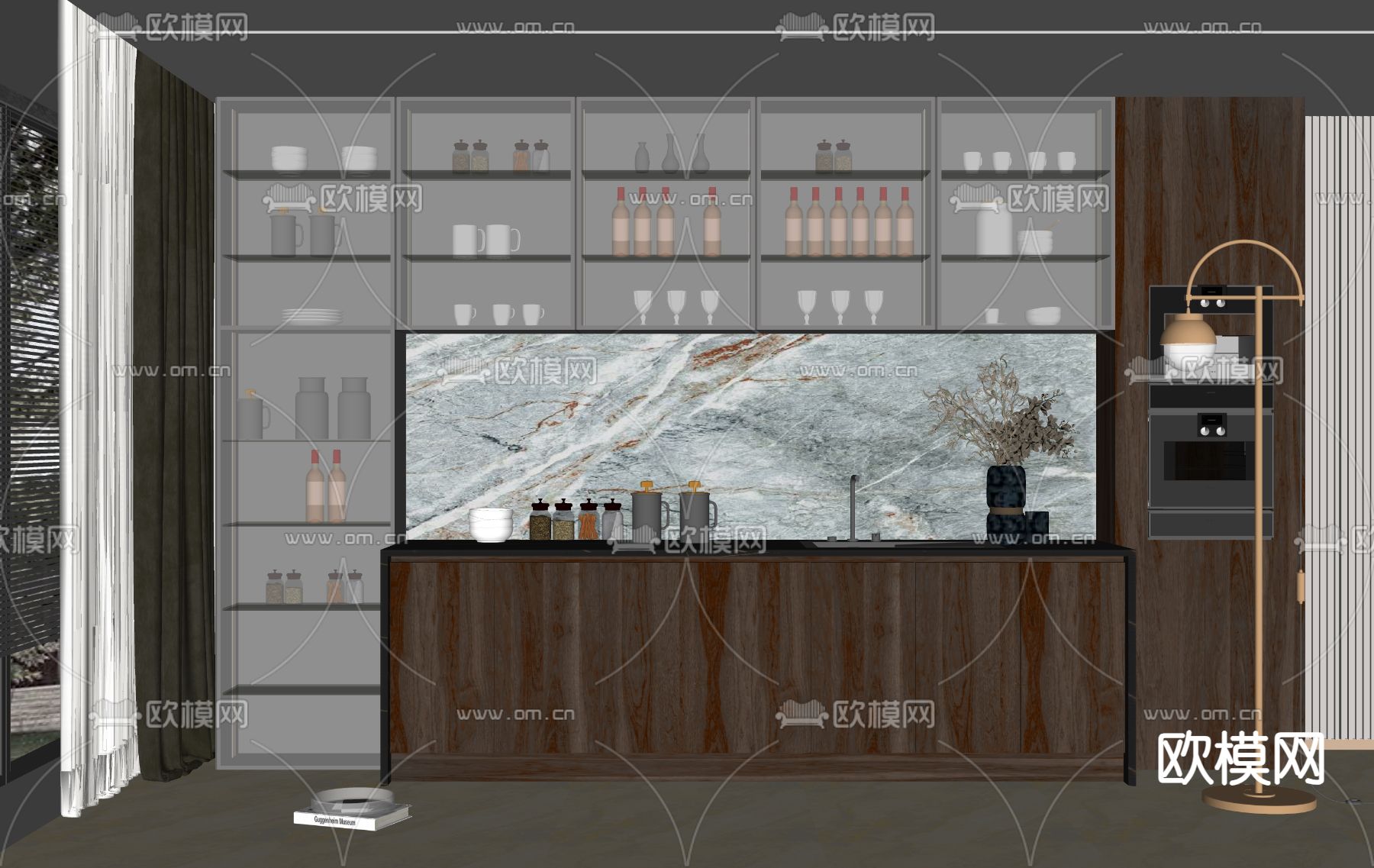 现代酒柜su模型下载（渲染图2）