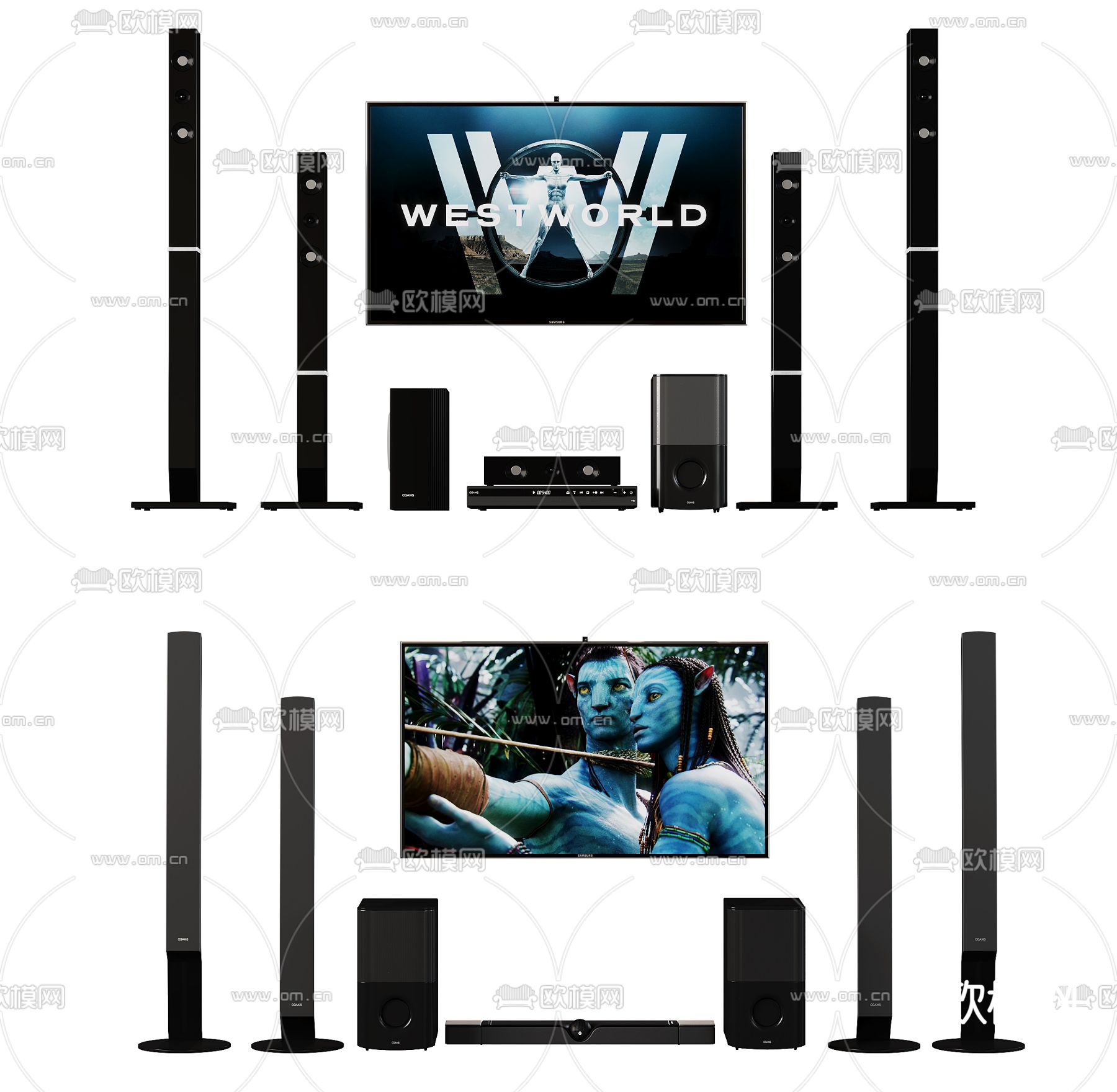 立式音响 音箱 低音炮 电视机3d模型下载