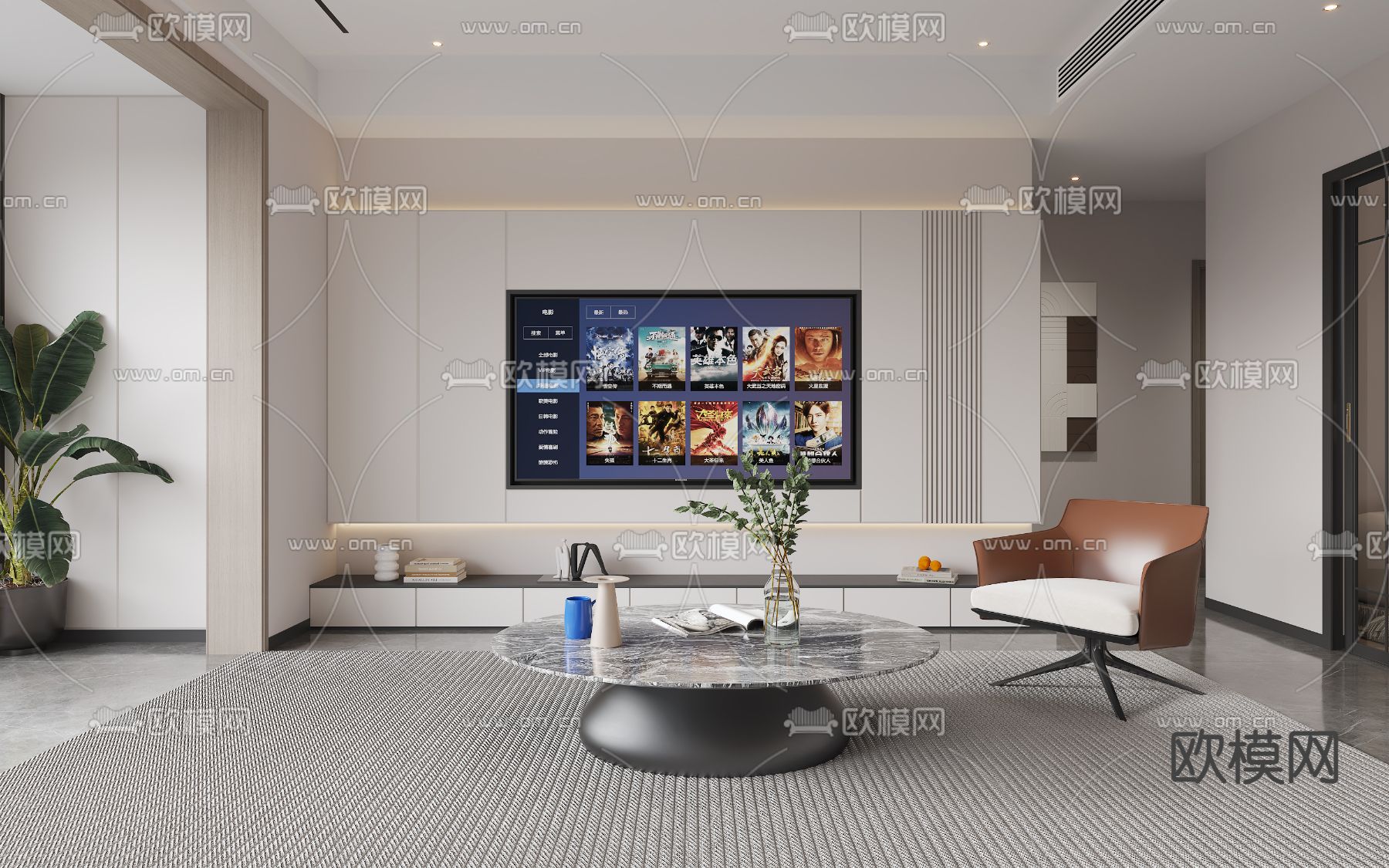 现代客厅 餐厅3d模型下载（渲染图2）