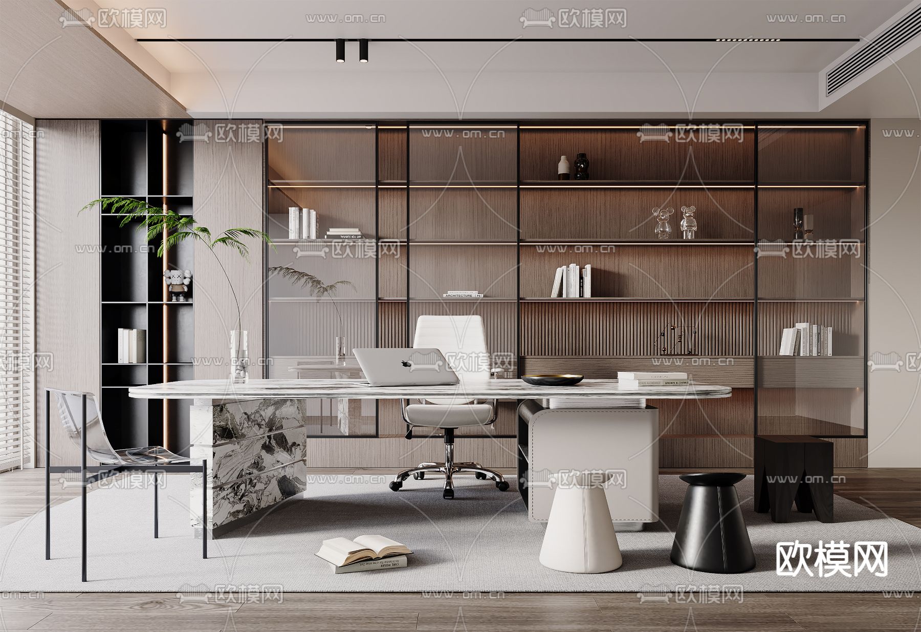 现代书房3d模型下载