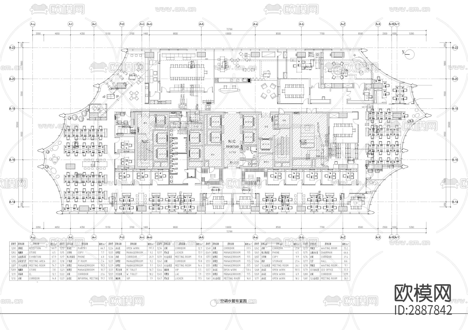 新办公室暖通空调通风空调水管CAD平面图下载（渲染图1）