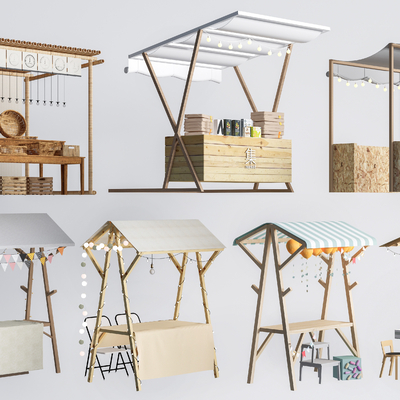  摊位 小吃车 夜市摊位su模型 