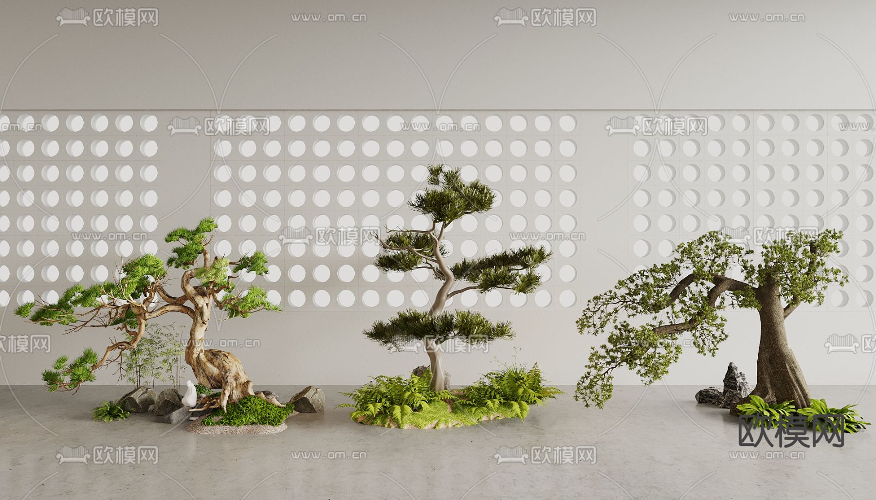 景观小品 松树造景 景观石3d模型下载