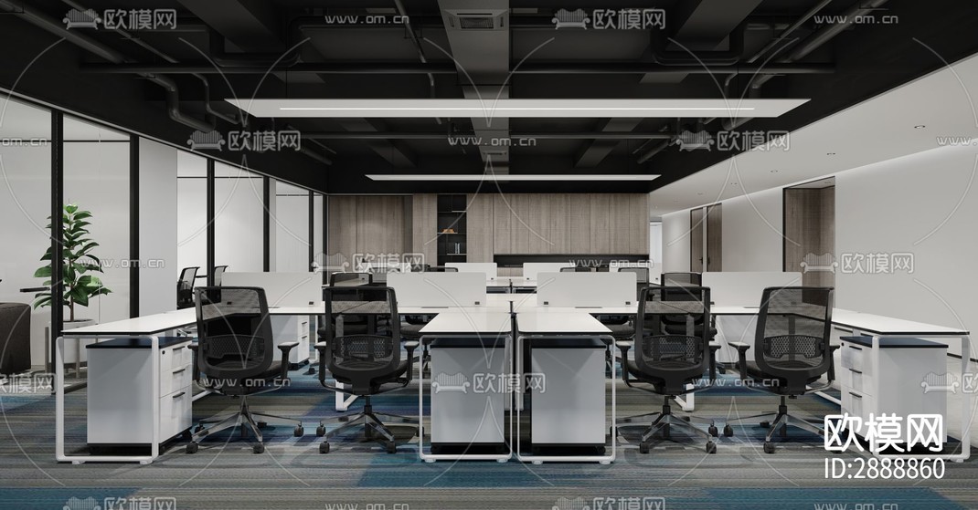 深圳2800m²办公室空间cad施工图cad施工图-免费3dmax模型库-欧模网