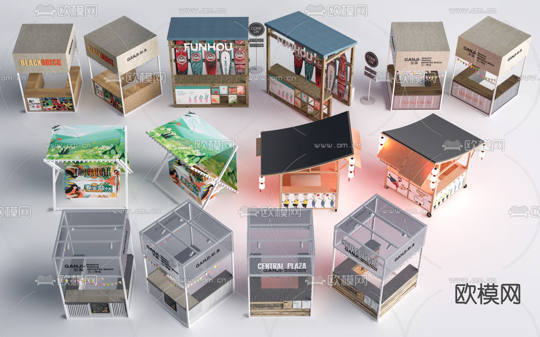 摊位 小吃车 小吃摊su模型下载（渲染图1）