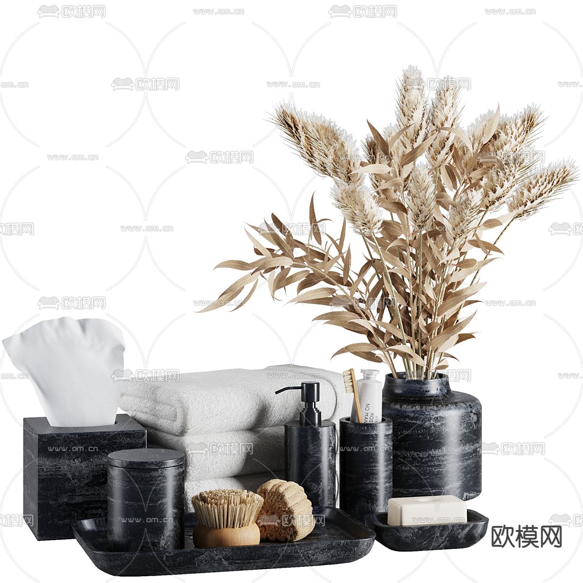 洗涤用品 毛巾 沐浴露 浴室摆件3d模型下载（渲染图1）
