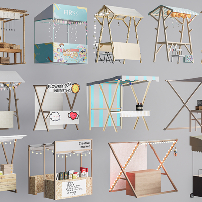  摊位 小吃车 小吃摊su模型 