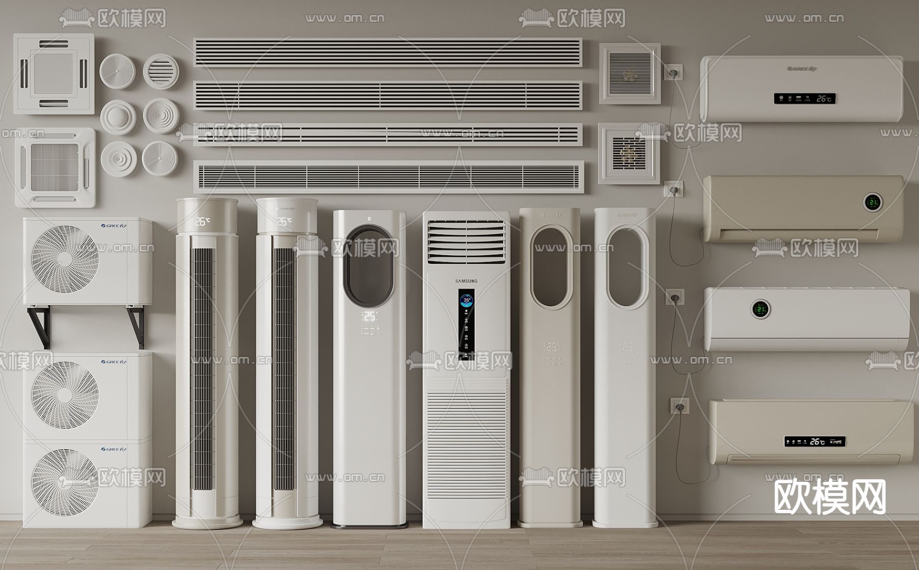 立式空调 壁挂空调 空调出风口 空调外机3d模型下载