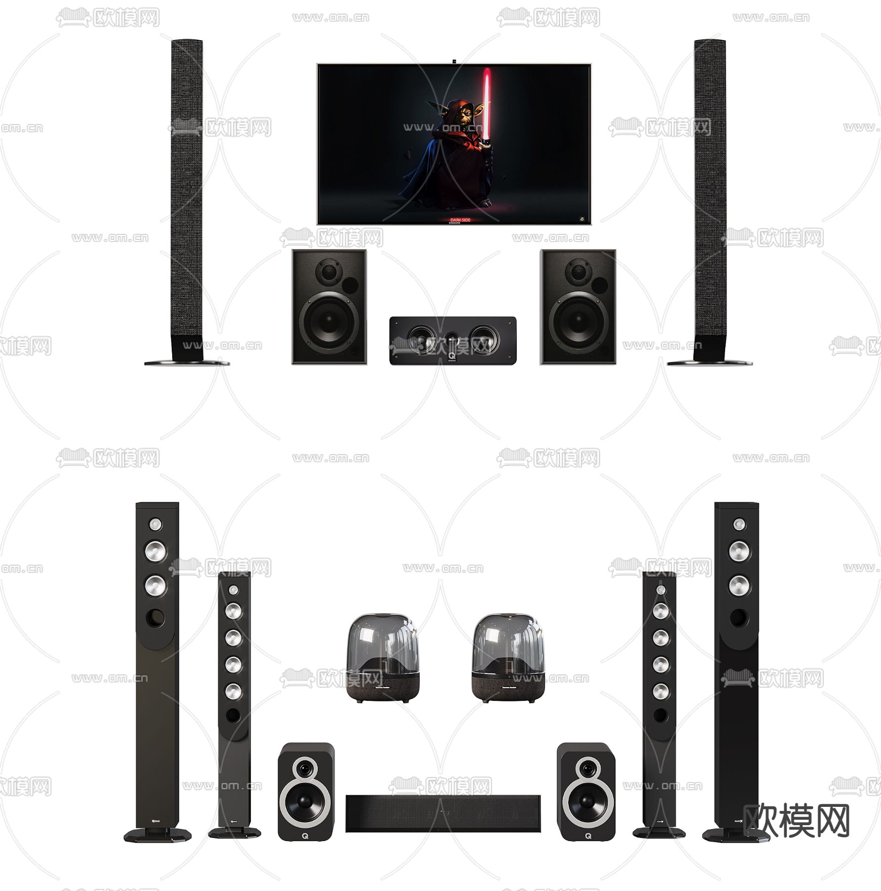 立式音响 音箱 低音炮 电视机3d模型下载