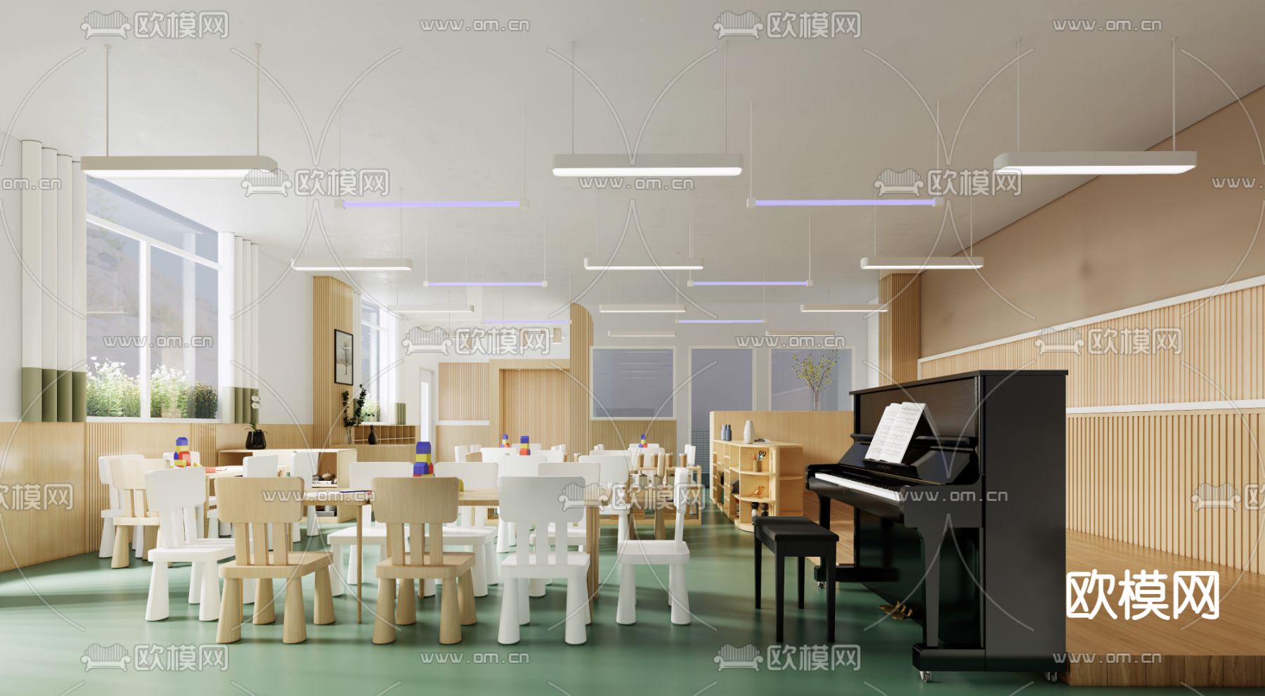 现代幼儿园su模型下载（渲染图1）