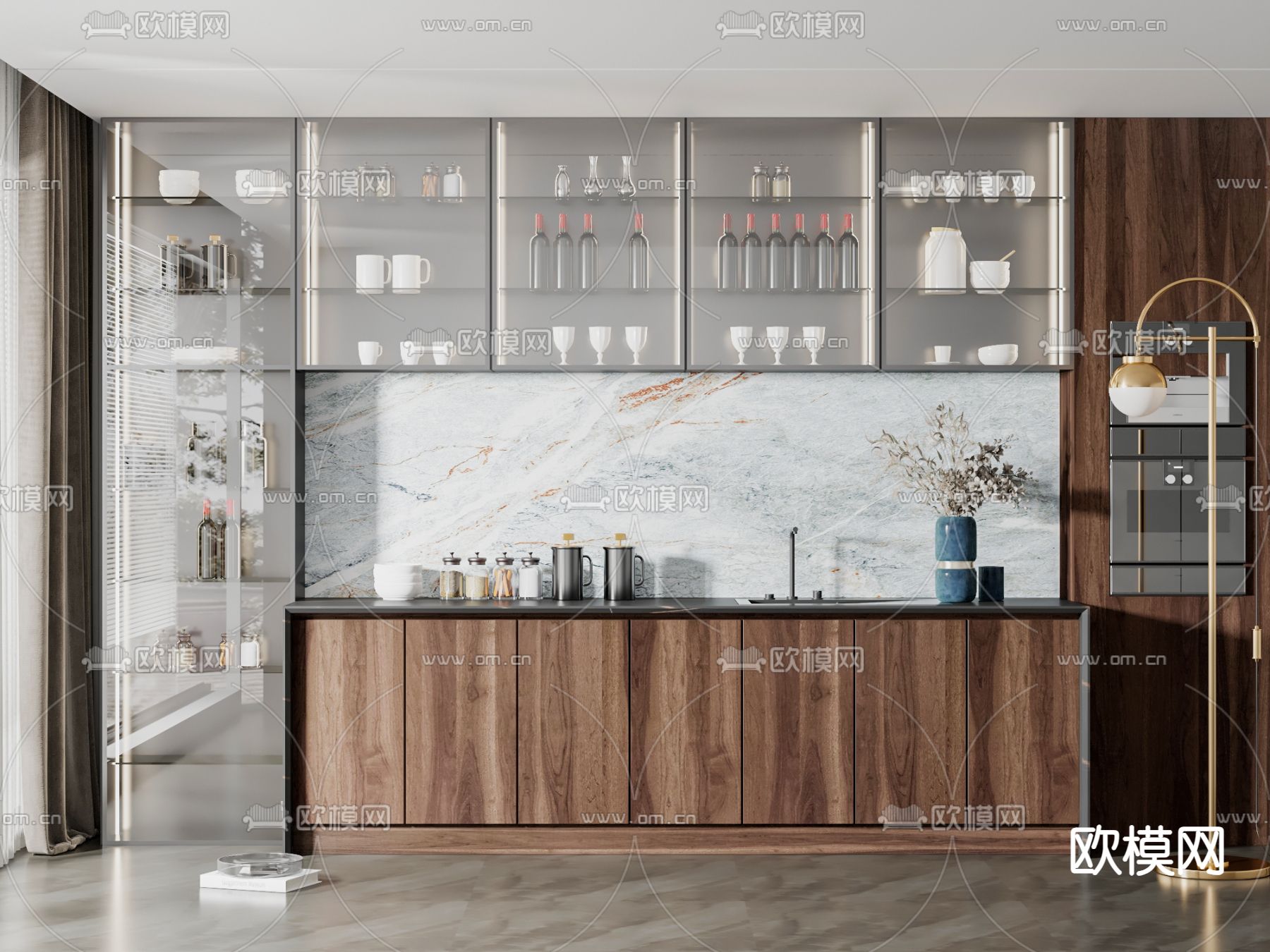现代酒柜su模型下载（渲染图1）