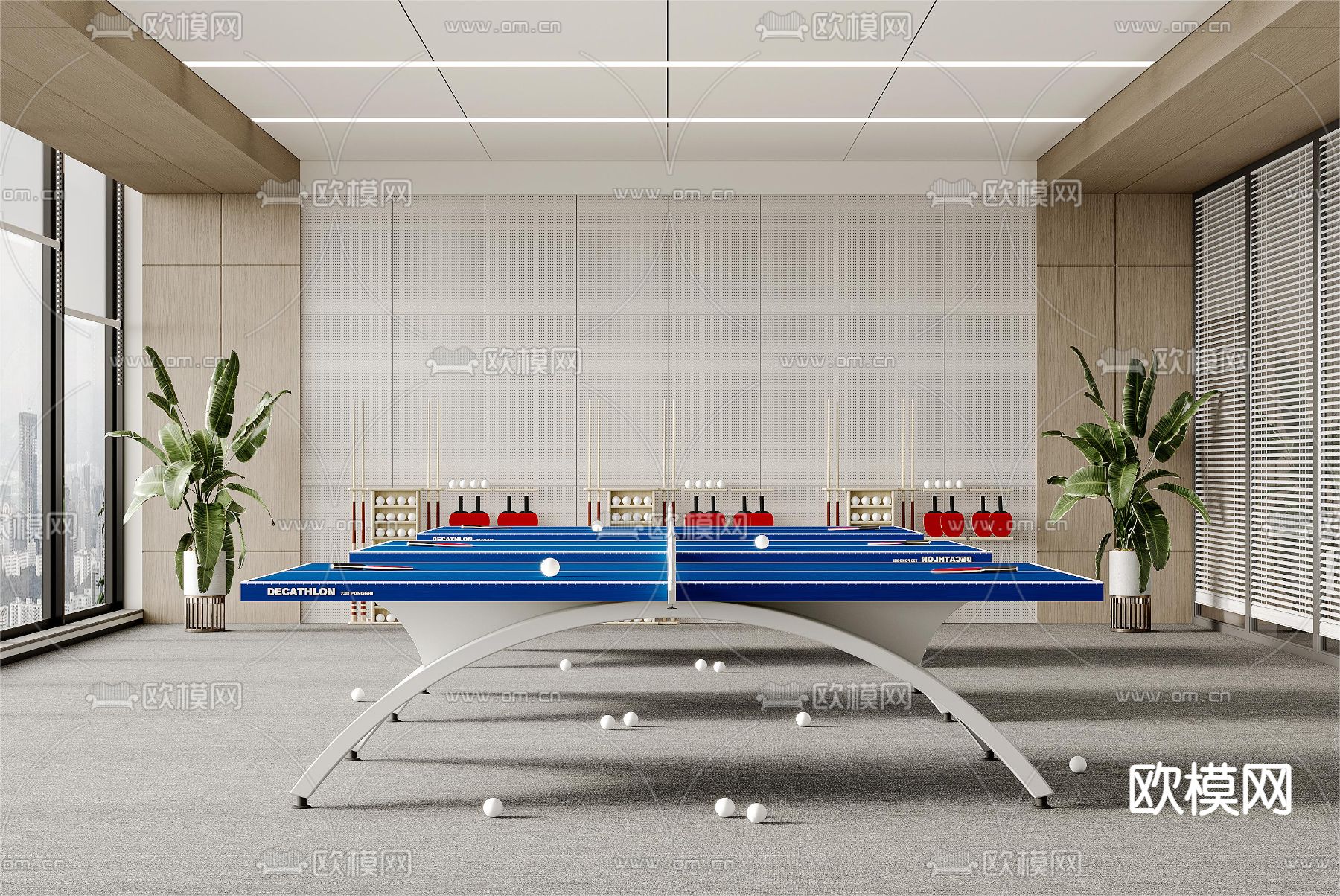 乒乓球练习场 乒乓球馆3d模型下载