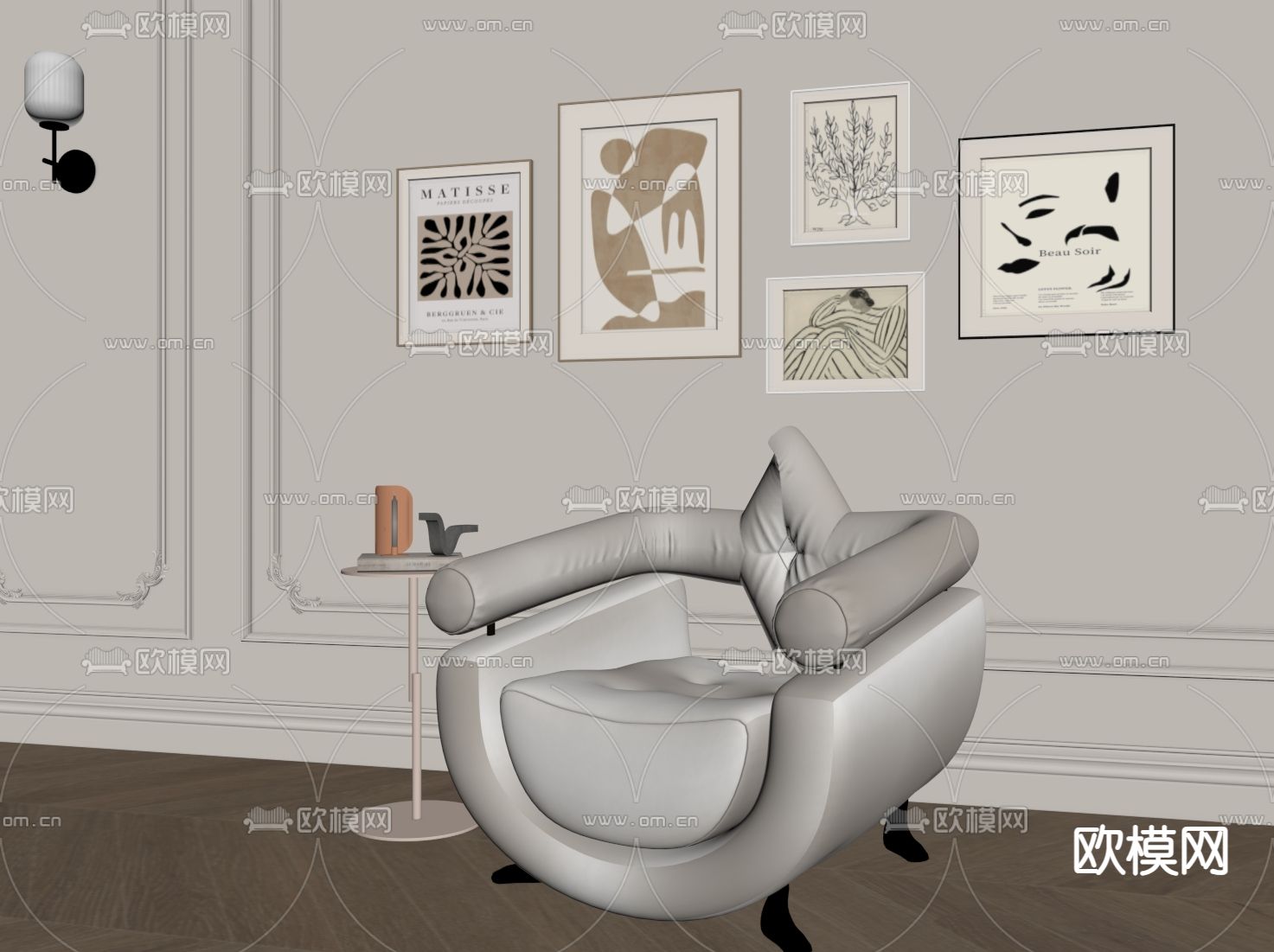 法式单人沙发su模型下载（渲染图2）