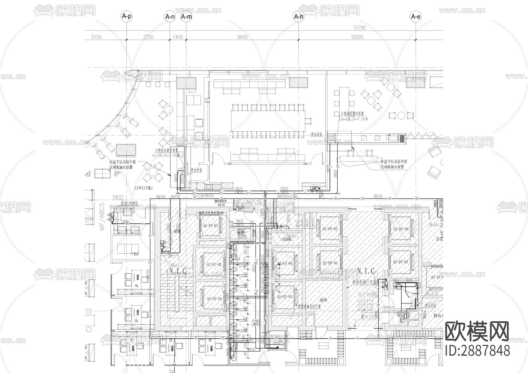 总部办公室给排水CAD施工图下载（渲染图2）