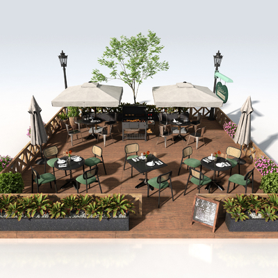  户外商业外摆 户外桌椅su模型 