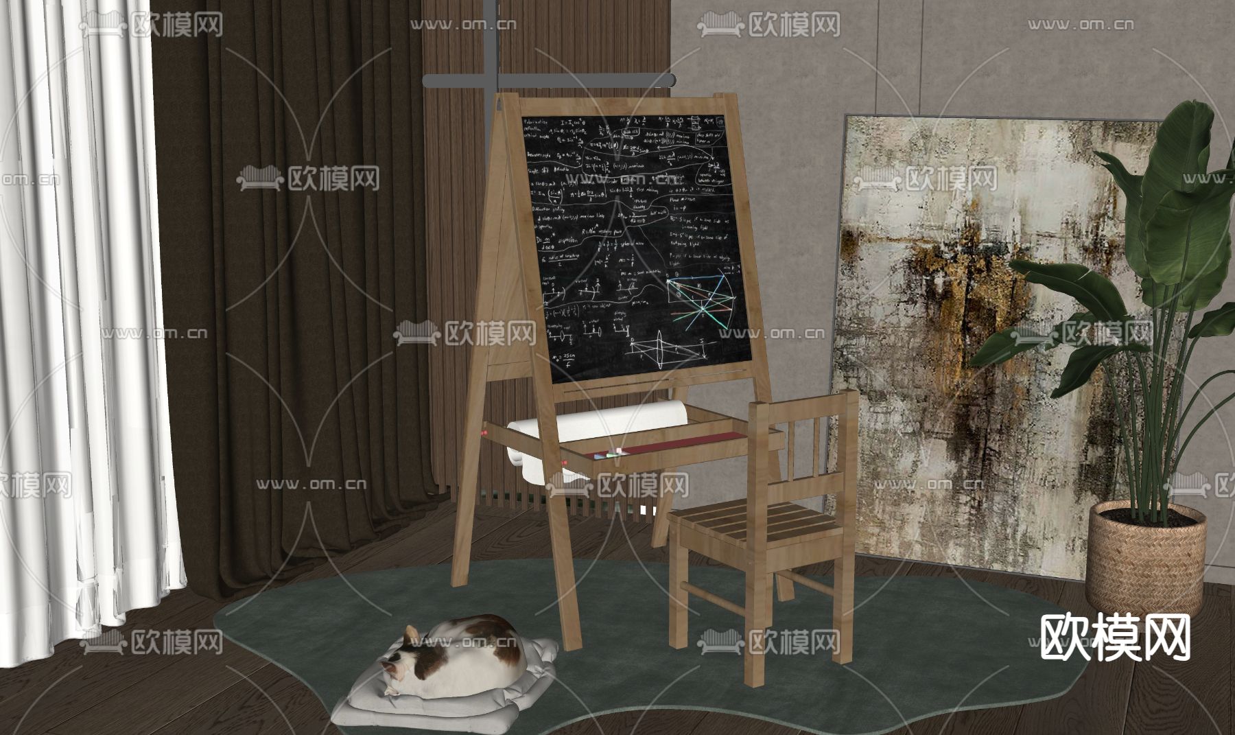 现代儿童黑板su模型下载（渲染图2）