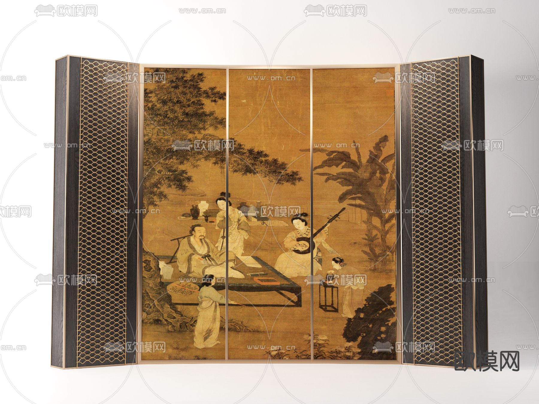 新中式屏风 隔断 插屏3d模型下载