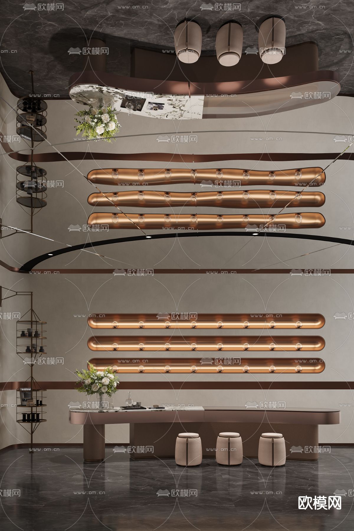 轻奢茶楼 茶馆 茶会所 茶室3d模型下载