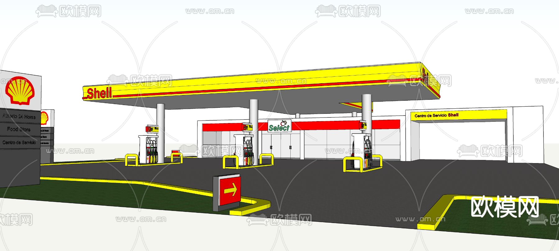 加油站su模型下载（渲染图2）