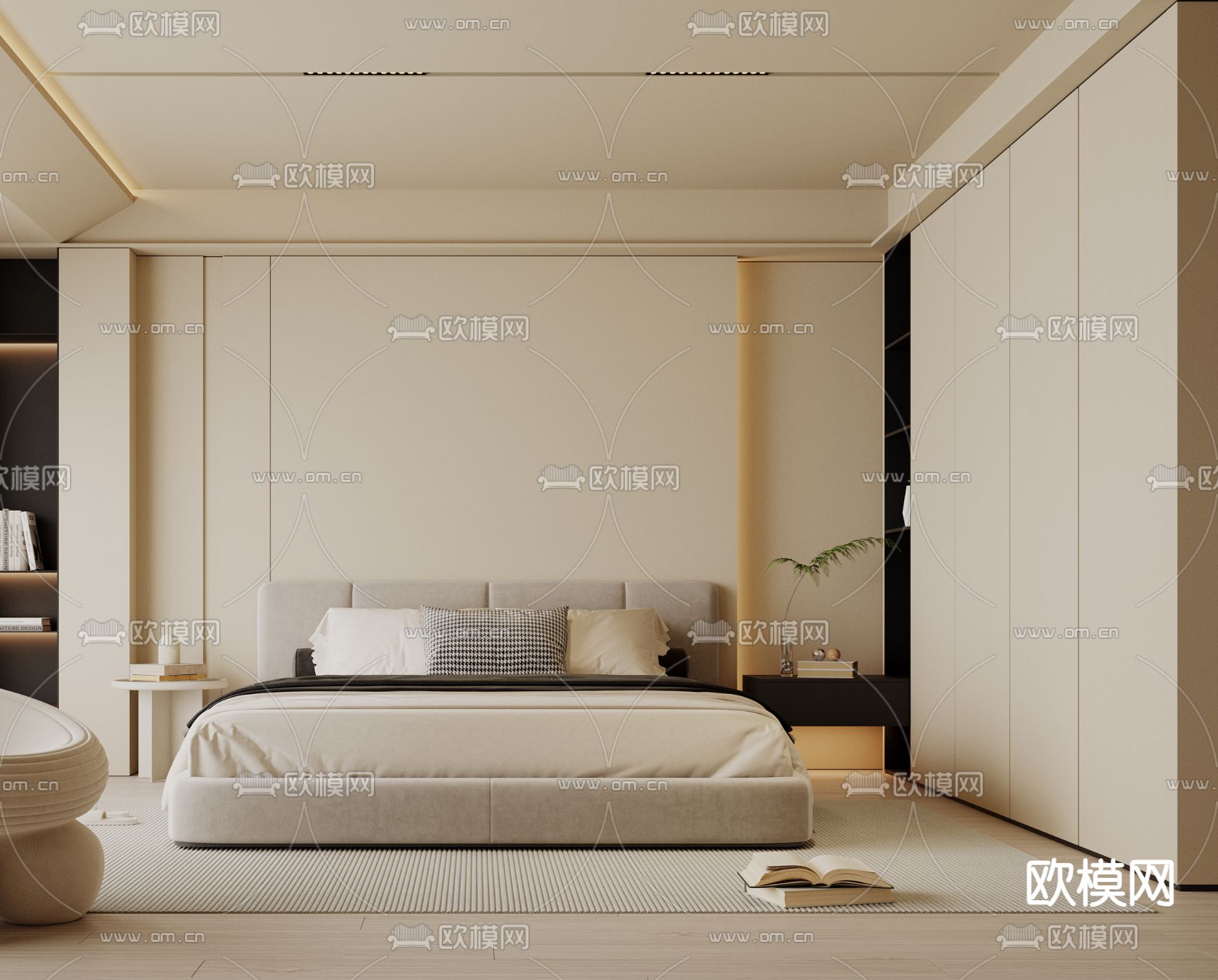 奶油风卧室 主卧 主人房3d模型下载（渲染图3）