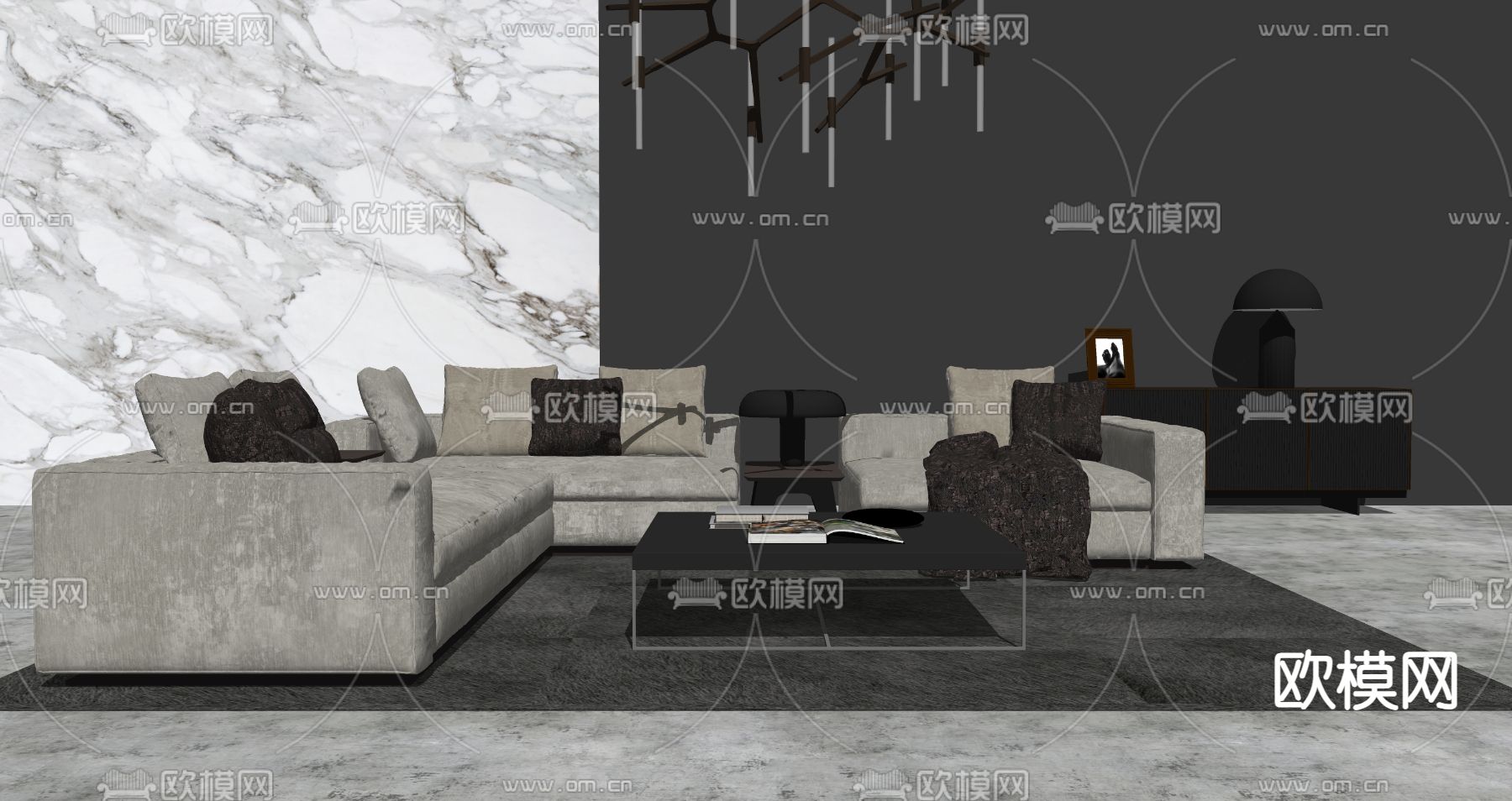 意大利 米洛提 Minotti 组合沙发su模型下载（渲染图3）