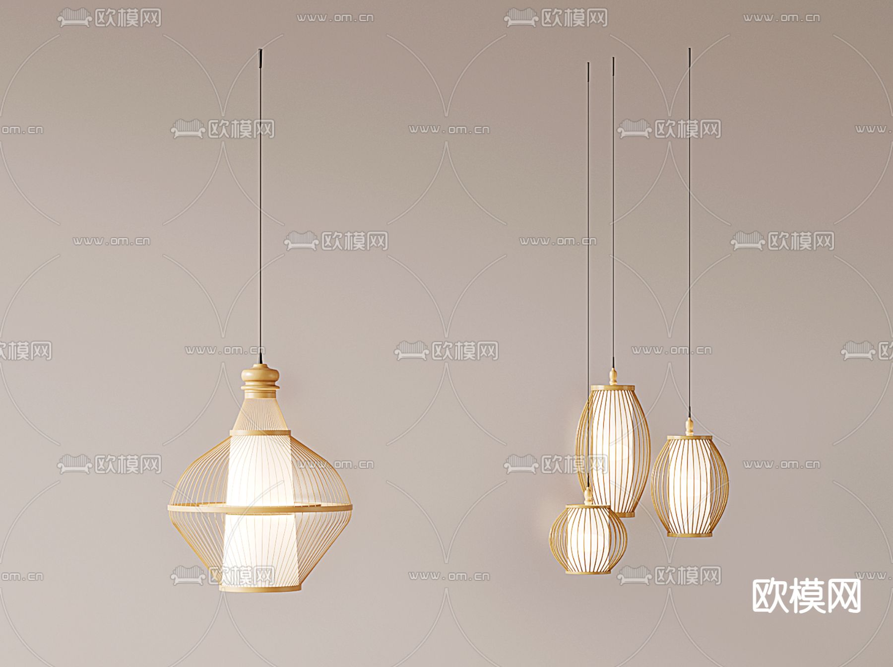 竹编吊灯3d模型下载