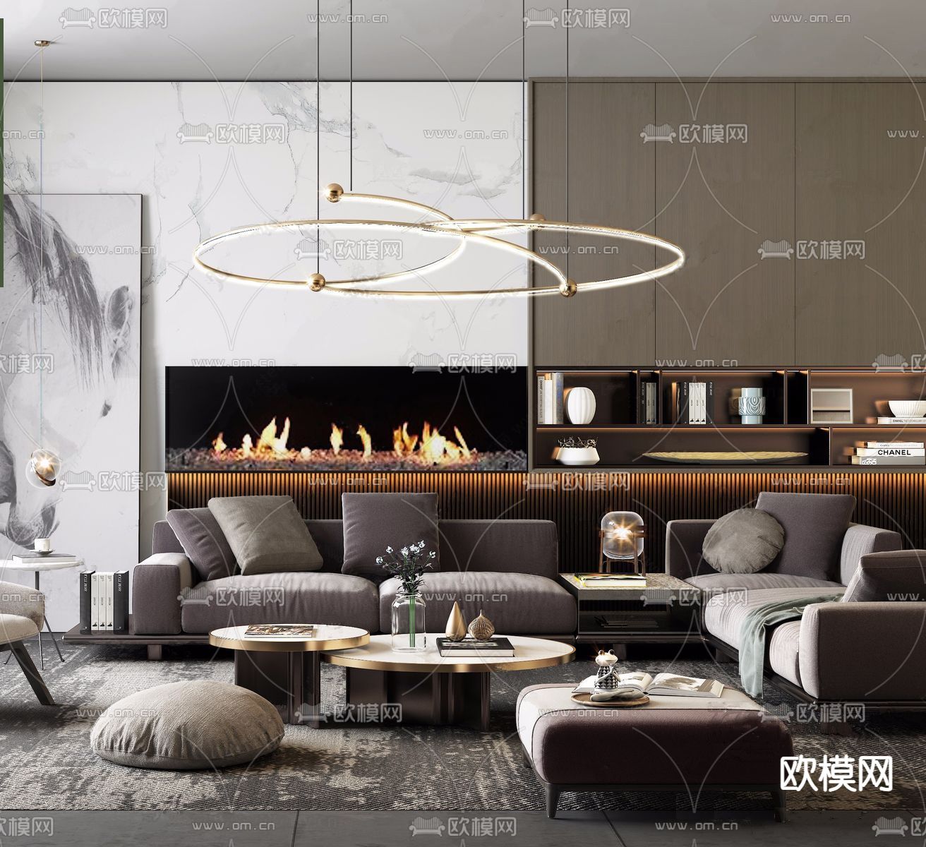 现代组合沙发su模型下载（渲染图2）