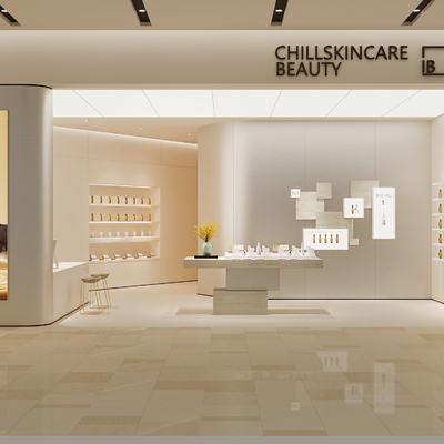  奶油风美容院su模型 