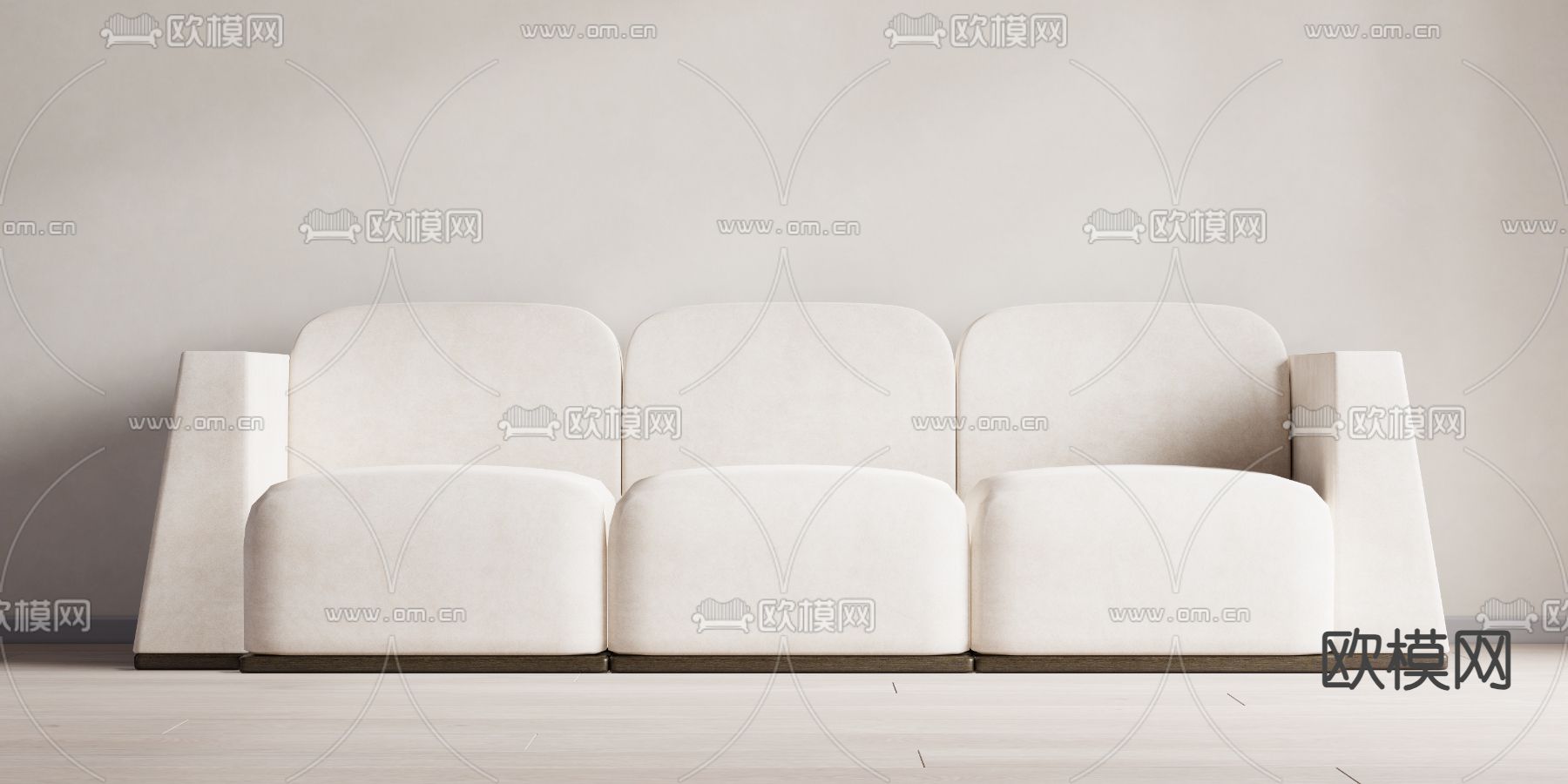 奶油风多人沙发su模型下载（渲染图1）