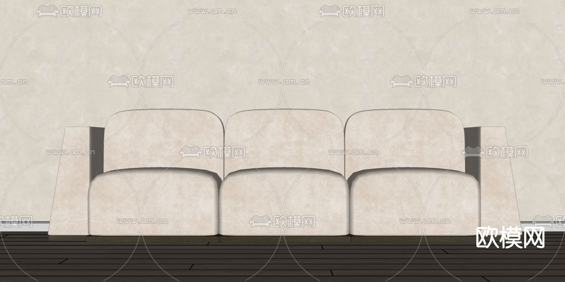 奶油风多人沙发su模型下载（渲染图2）