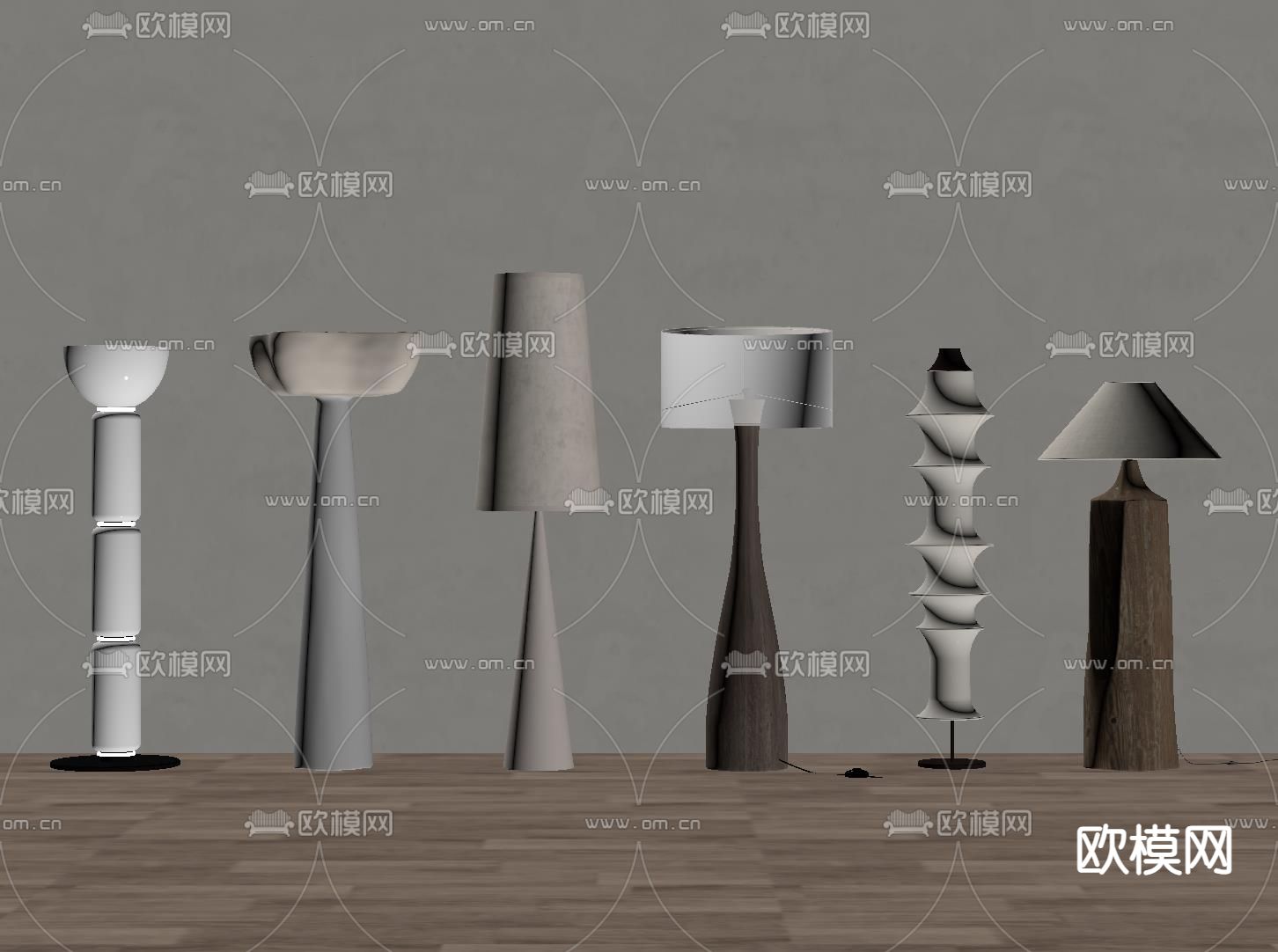 奶油风落地灯su模型下载（渲染图2）