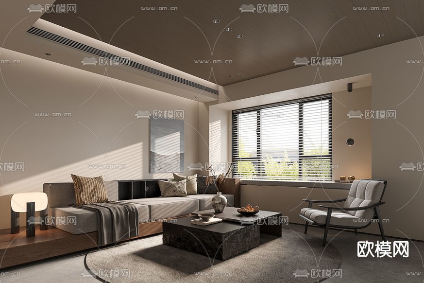 侘寂风客厅3d模型下载