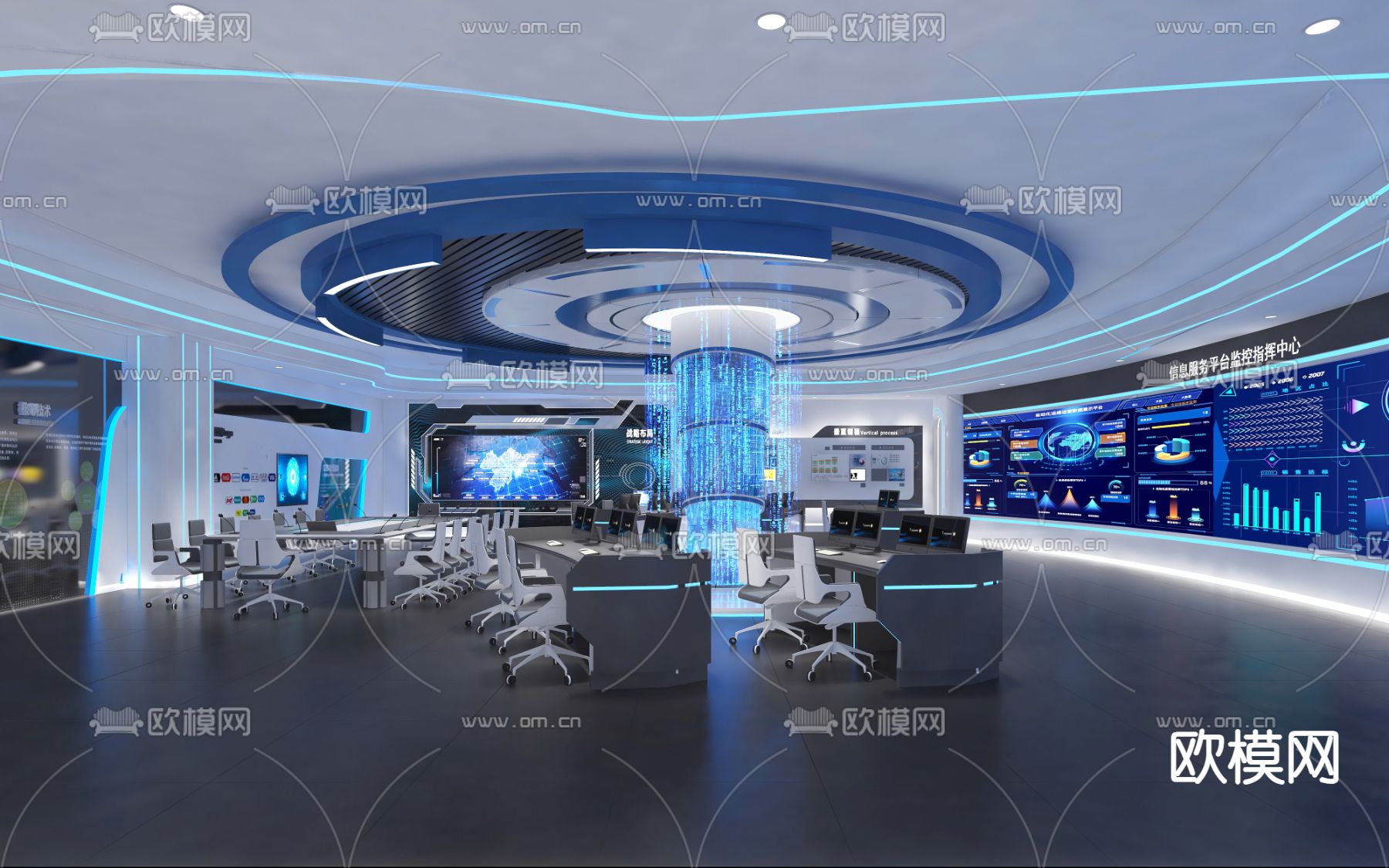 指挥中心 控制室 监控室3d模型下载（渲染图2）