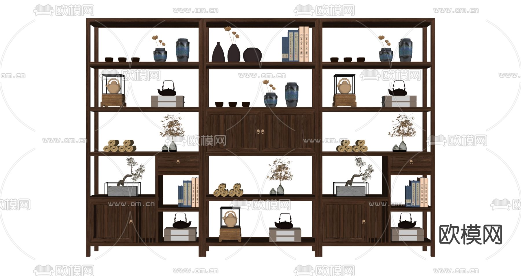 新中式博古架 展览架 装饰架su模型下载（渲染图2）