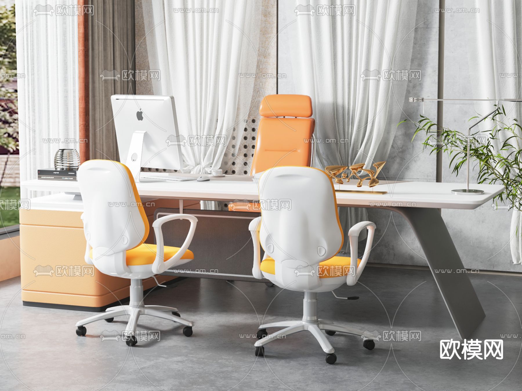 轻奢大班台 老板桌 班台桌3d模型下载