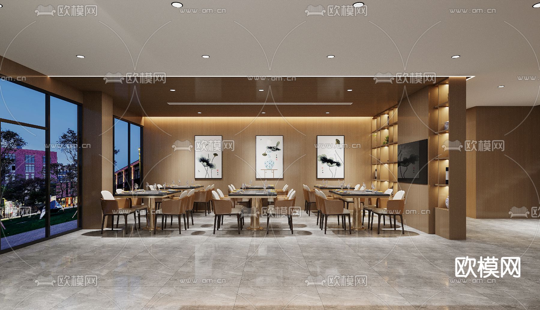 轻奢西餐厅3d模型下载（渲染图2）