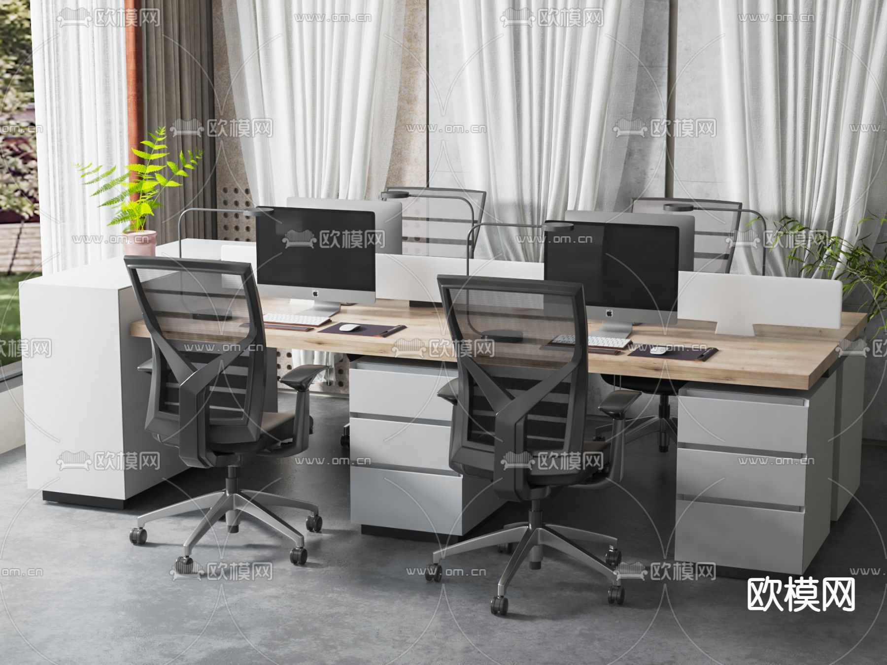 卡位办公桌 工位3d模型下载