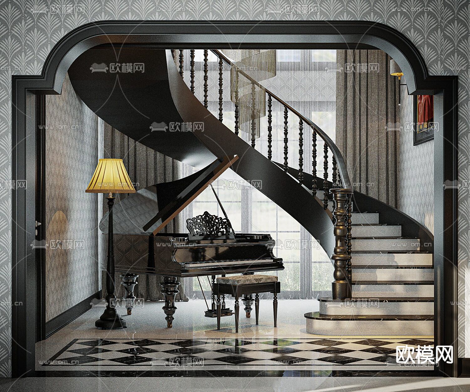 欧式古典客厅su模型下载（渲染图4）