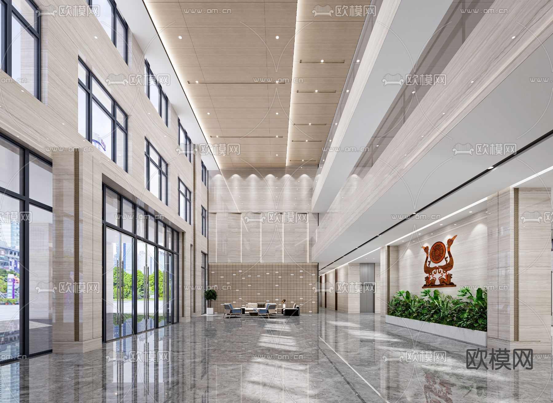 办公大堂 写字楼3d模型下载（渲染图2）