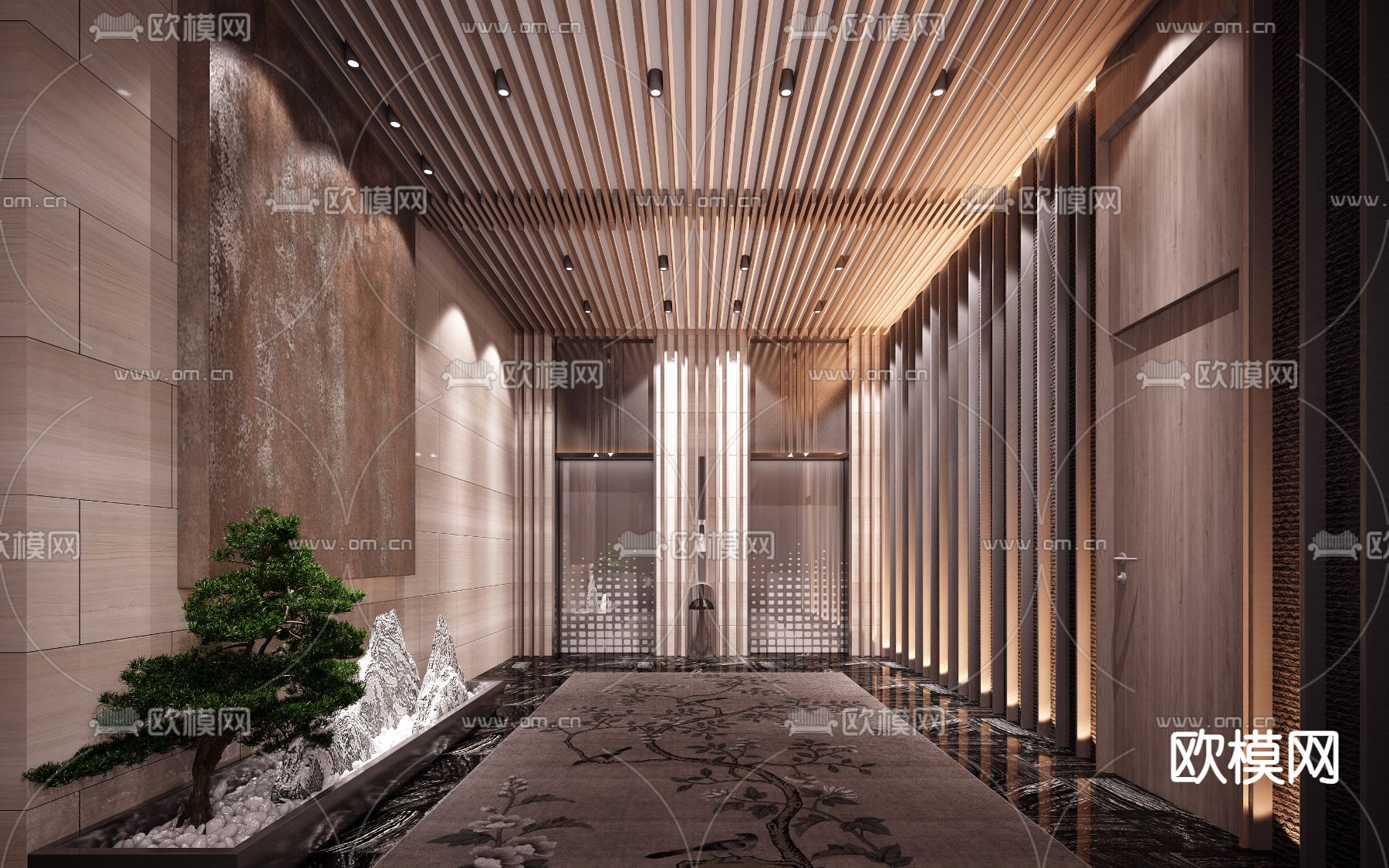 新中式电梯厅3d模型下载