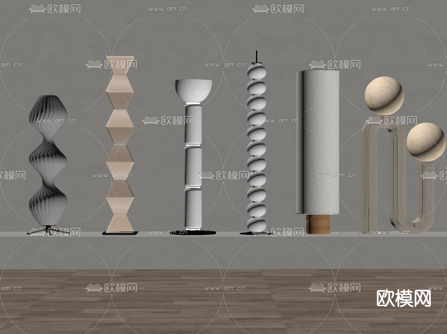 奶油风落地灯su模型下载（渲染图2）