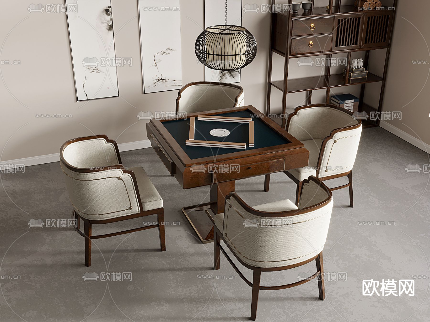 新中式麻将桌su模型下载（渲染图1）