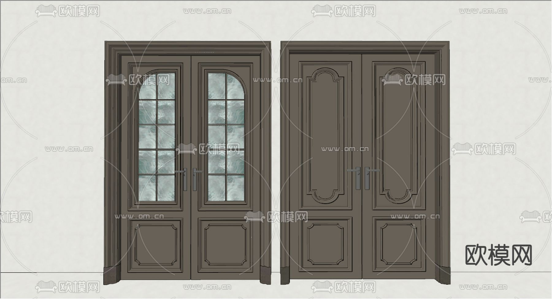 欧式双开门 入户门 玻璃门su模型下载（渲染图2）